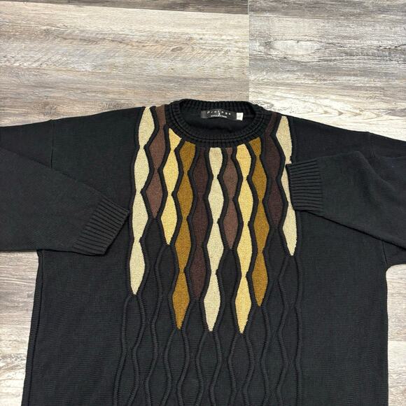 Vintage 90s Protege Collection Black Brown Mens XLT Coogi Style Grandpa Sweater‎ - Picture 1 of 8
